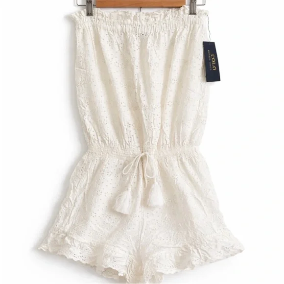 Ralph Lauren Polo Eyelet Strapless Romper Minimalist White Swim Cover Up M ☀️ - Picture 2 of 8